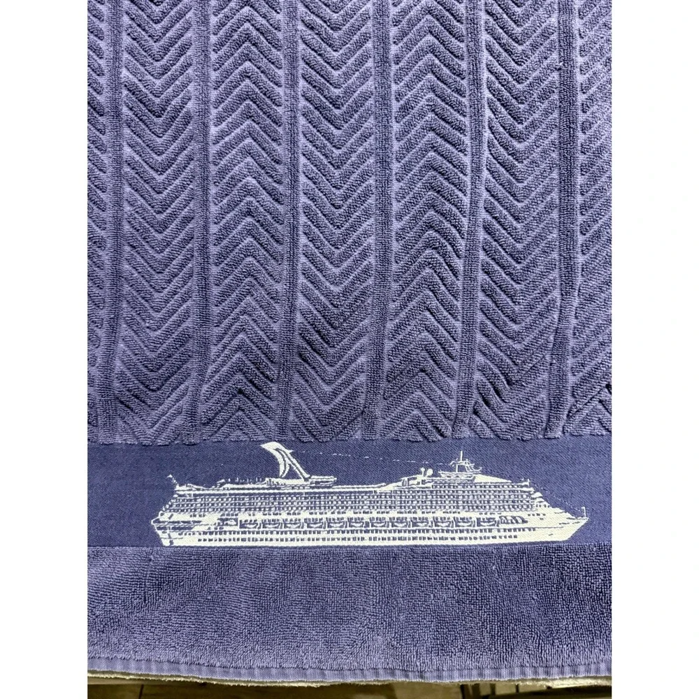 Carnival Cruise Line Purple/Blue Beach Towel Chevron Ship Logo 100% Cotton 33x60